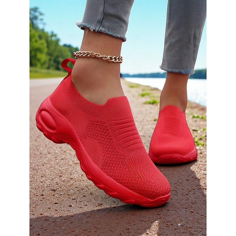 Women's Green Flyknit Slip-On Sneakers – Breathable Lightweight Shoes for Casual Street Style, Walking, Running and Gym2