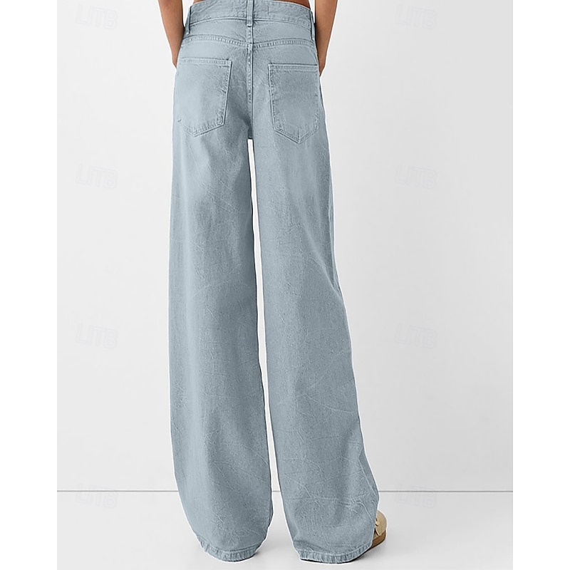 Women's Jeans Culottes Wide Leg Chinos Vacation Streetwear Basic Full Length Medium Waist Plain Pocket Elastic Waist Comfortable Micro-elastic Outdoor Vacation Daily Black Blue Light Blue Spring Fall4