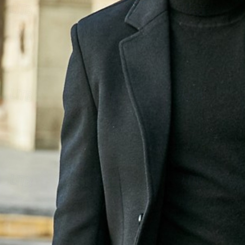 Men Overcoat Peacoat Long Trench Coat Trench Coat Formal Casual Fall Winter Polyester Thermal Warm Outerwear Clothing Apparel Classic Plain Notch lapel collar Single Breasted4