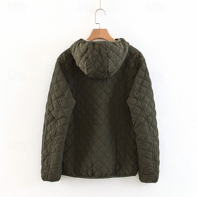 Women's Puffer Jacket Quilted Jacket Casual Jacket Comfortable Breathable Zipper Pocket Casual Plain Vacation Street Casual Daily Wear Zipper Short Hooded Regular Fit Long Sleeve Outerwear Black Red2