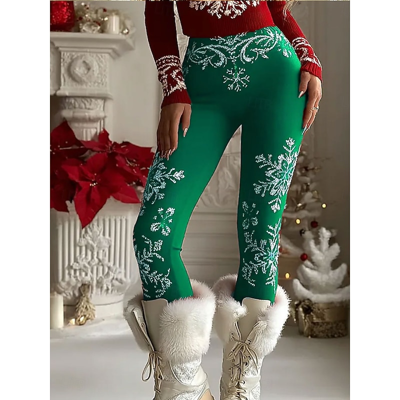 Women's Leggings Vacation Vintage Ethnic Style Full Length High WaistPantsUgly Christmas Graphic Snowflake 3D Print Quick Dry Breathability Soft Stretchy Outdoor Home Causal Red Blue Purple Green2