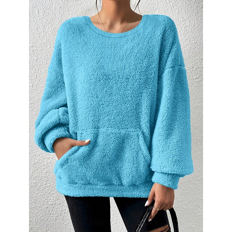 Women's Blouse Solid Color Stylish Casual Long Sleeve Crew Neck Regular Tops Daily Pocket Black White Army Green Blue Orange Spring Fall Winter