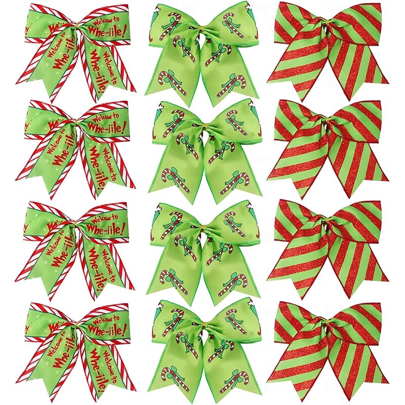 12 Pcs Christmas Bows Ornaments,6 Inch Large Wreaths Red Green Bows Ribbon for Tree Gift Wrapping Garland,Christmas Decoration Holiday Party Crafts Xmas Tree