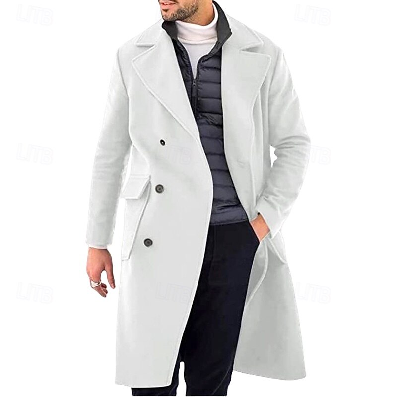 Men Overcoat Peacoat Long Trench Coat Trench Coat Formal Casual Fall Winter Polyester Outerwear Clothing Apparel Classic Classic Notch lapel collar3