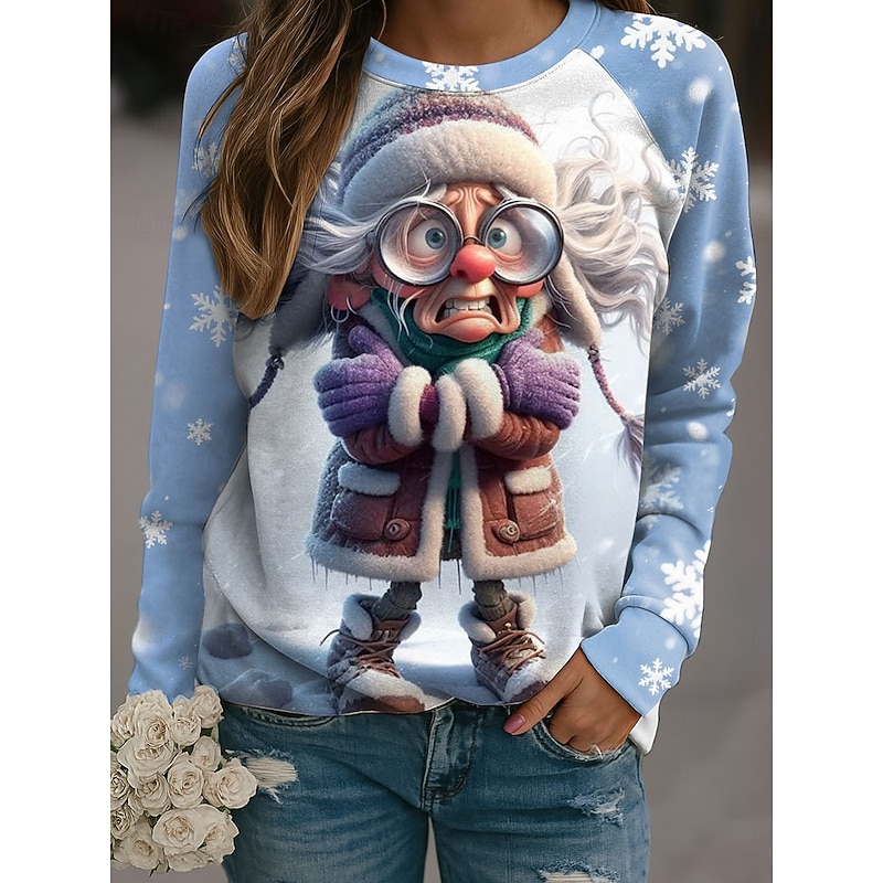Women's Pullover Graphic Snowflake Casual Long Sleeve Crew Neck Regular Tops Casual Holiday Yellow Blue Purple Green Spring Fall Winter