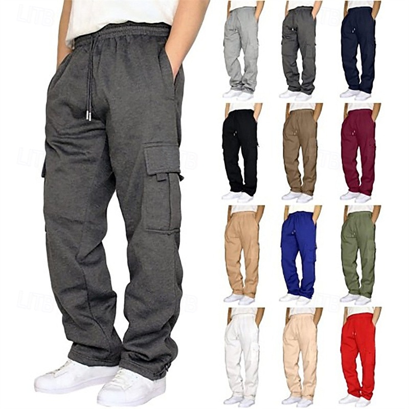 Men's Cargo Sweatpants Sweatpants Trousers Drawstring Pocket Elastic Waist Plain Comfort Sports Outdoor Daily Fashion Casual Black White Micro-elastic