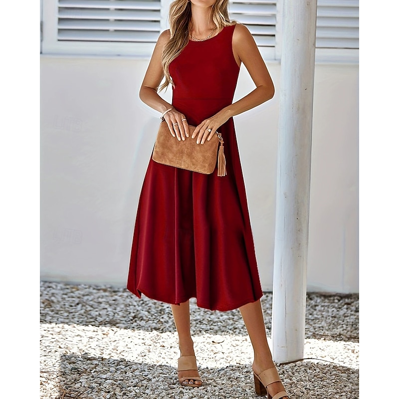 Women's Midi Dress Black Dress Casual Dress Elegant Fashion Modern Outdoor Daily Going out Regular Fit Plain Sleeveless Crew Neck Black Pink Army Green Red Summer Spring Winter Autumn3
