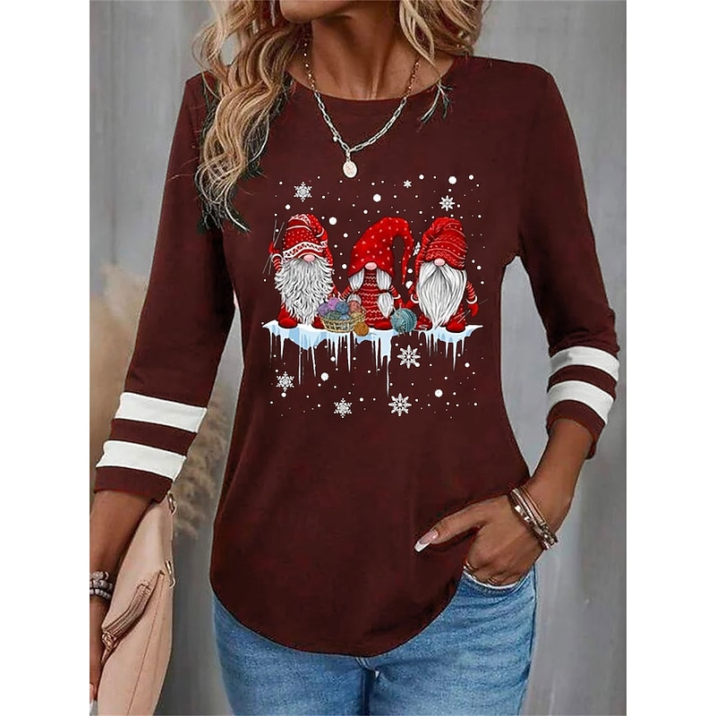 Christmas Women's T Shirt Graphic Santa Claus Vintage Fashion Stylish Long Sleeve Crew Neck Round Neck Regular Tops Daily Weekend Print Black Wine Blue Purple Green Spring Fall Winter4