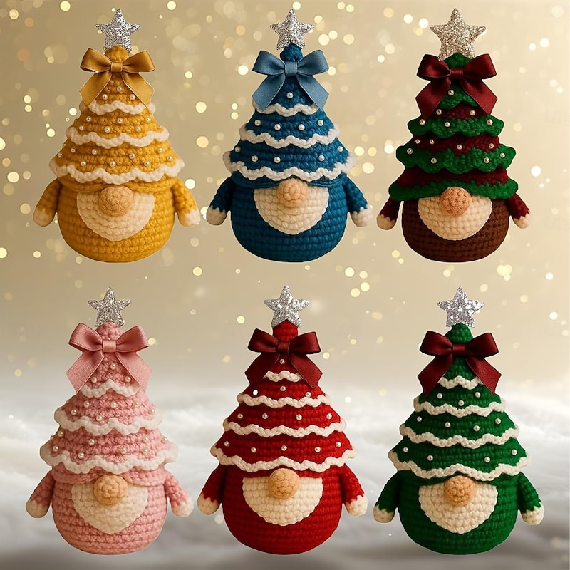 DIY Crochet Christmas Tree Gnome Kit Festive Santa Gnomes Doll Crocheting Kits for Beginners Easy Learn to Crochet Christmas Craft Holiday Xmas Decoration Ornament2