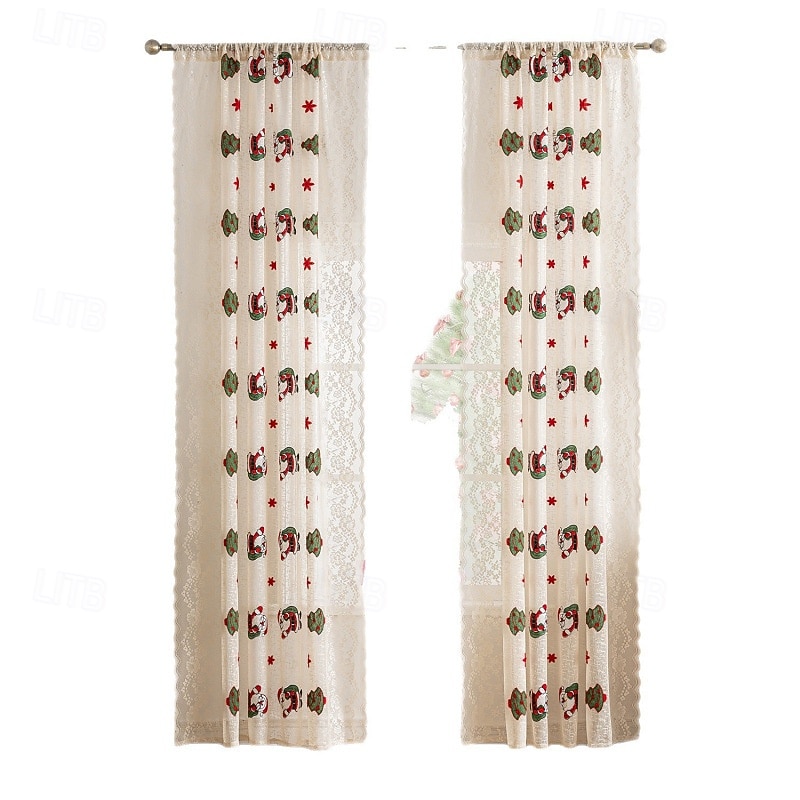 Christmas Decoration Transparent Sheer Curtains, European Style Living Room & Bedroom Window Drapes3