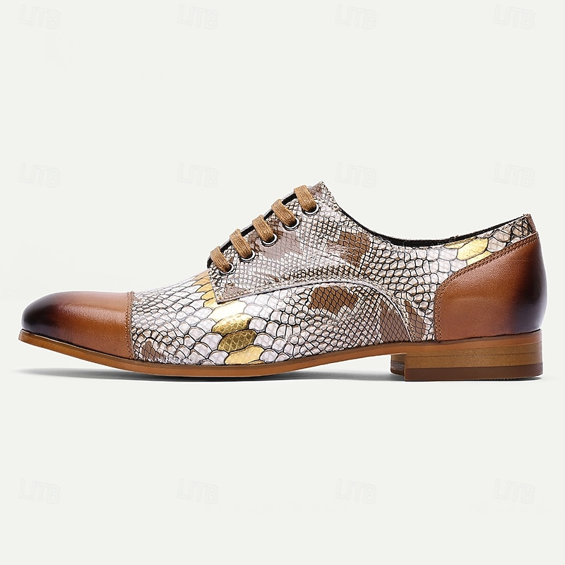 Men's Python Print Lace-Up Shoes – Unique Snakeskin Pattern with Trendy Colorblock Design, Modern Fashion for Nightlife, Cocktail Parties, and Fashion Events3
