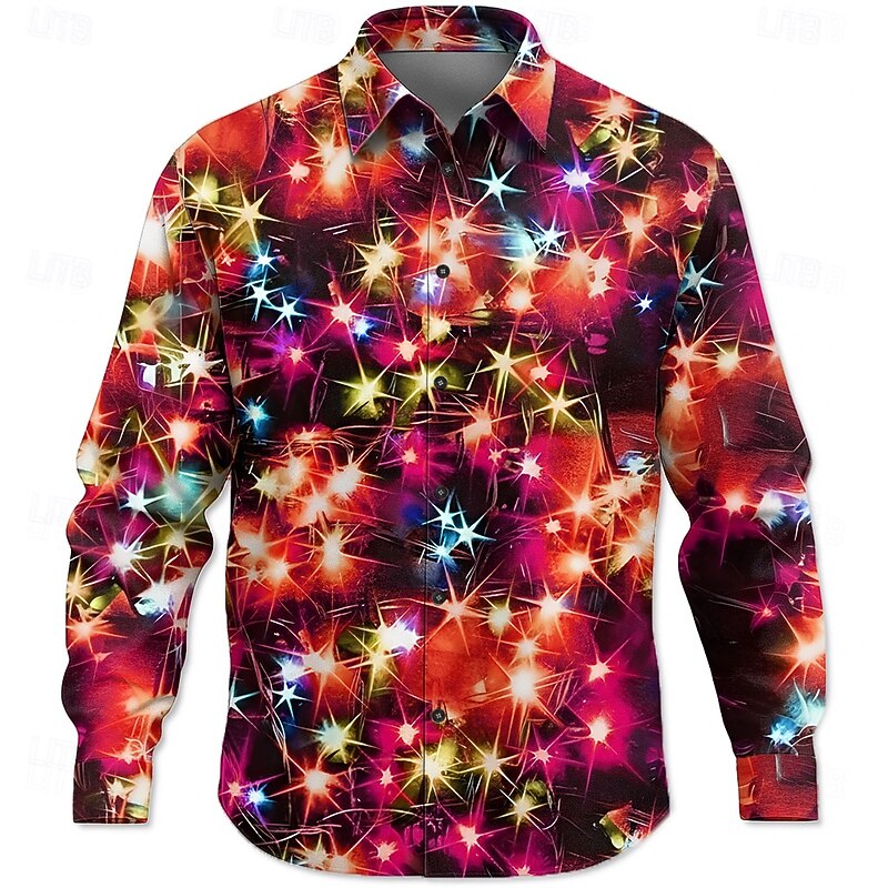 Christmas Men's Merry Christmas Christmas Light Shirt Button Up Shirt Long Sleeve Fashion Casual Outdoor Holiday Spring Fall Turndown 3D Print Collared Shirts Yellow Red Green3