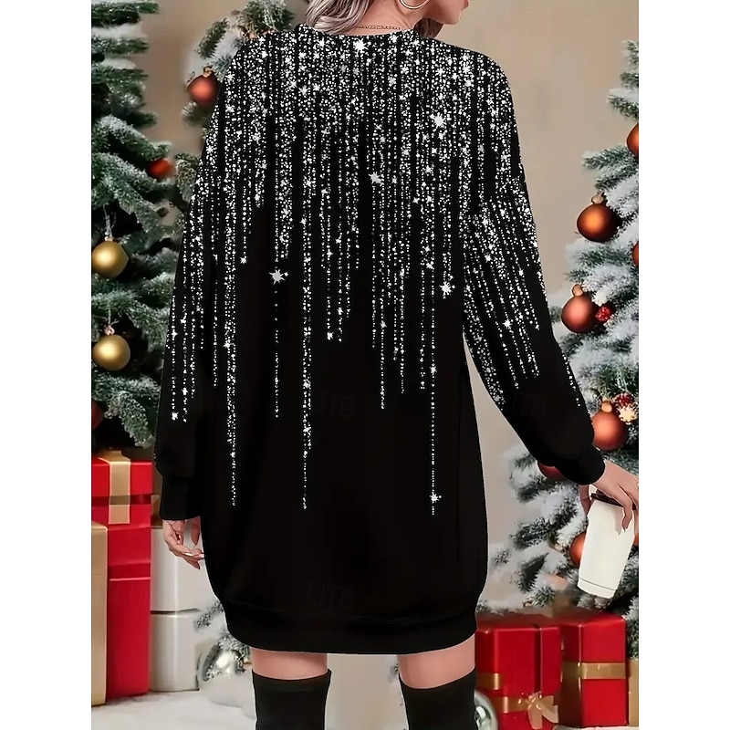 Women's Black Fall Winter Mini Dress Shift Dress Vacation Casual Outdoor Vacation Home Regular Fit Geometric Plaid Color Block Crew Neck3