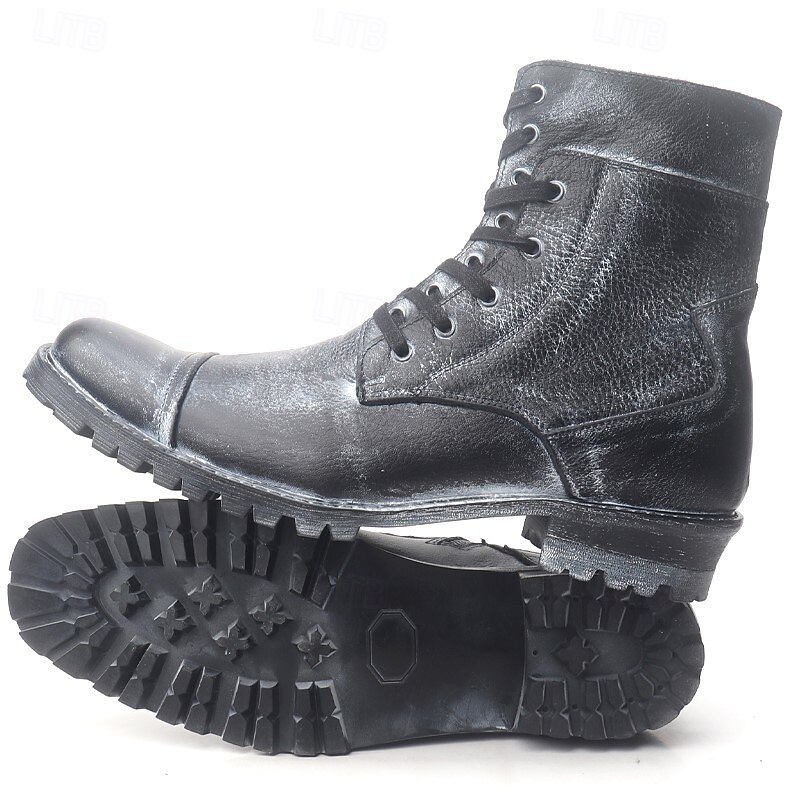 Men's Black Cowhide Combat Boots – Durable Lace-Up Military Style Leather Footwear for Outdoor Hiking, Motorcycle Riding and Casual Streetwear4