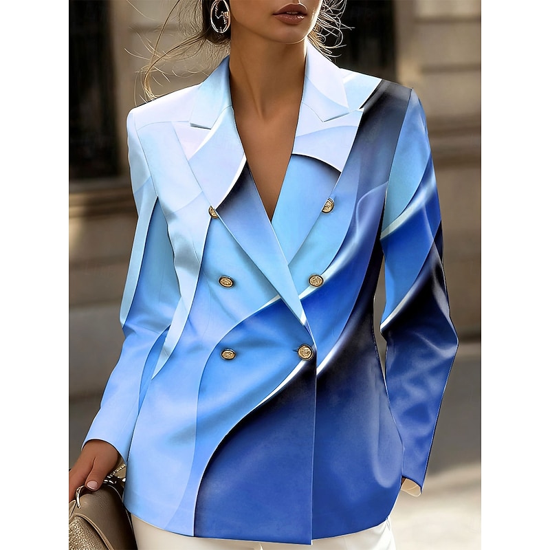 Women's Blazer Comfortable Breathable Buttons Print Fashion Casual Geometric Formal Office Street Casual Double Breasted Regular Notch Lapel Regular Fit Long Sleeve Outerwear Pink Blue Purple Spring - Main Image