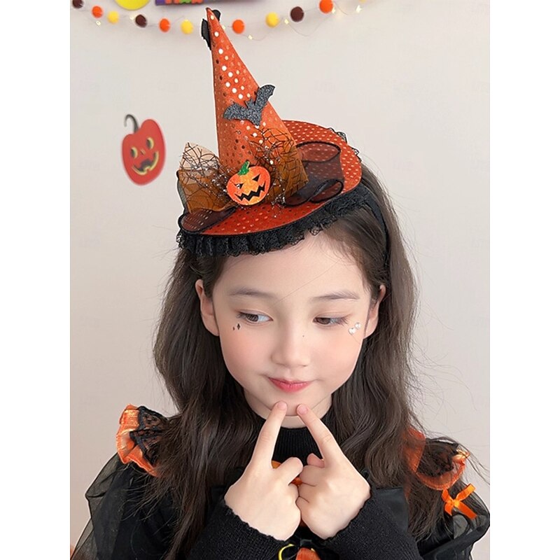 Women's Halloween Purple Witch Hat Headband - Glitter Cone Hair Accessory with Pumpkin and Ghost Decorations for Costume Party and Cosplay4