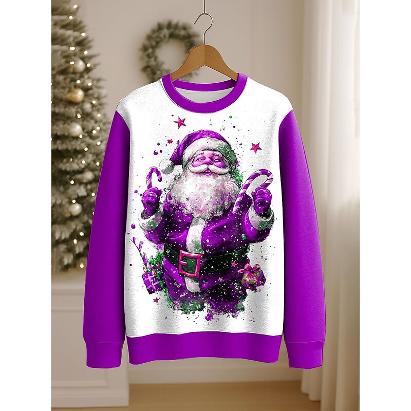 Women's Pullover Sweatshirt Graphic Santa Claus Casual Long Sleeve Crew Neck Regular Tops Street Casual Holiday Print Red Blue Purple Green Spring Fall Winter4