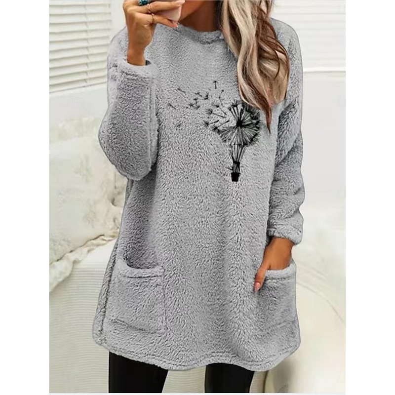Women's Pullover Sweatshirt Floral Casual Long Sleeve Round Neck Long Tops Street Dailywear Casual Pocket White Pink Blue Gray Fall Winter2