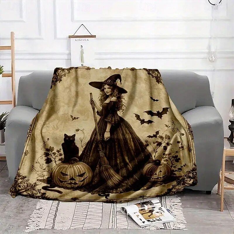 Halloween Fleece Throw Blanket for Couch Witch Rustic Cottagecore Party Sofa Bed Decorative Warm Blanket Home Decor2