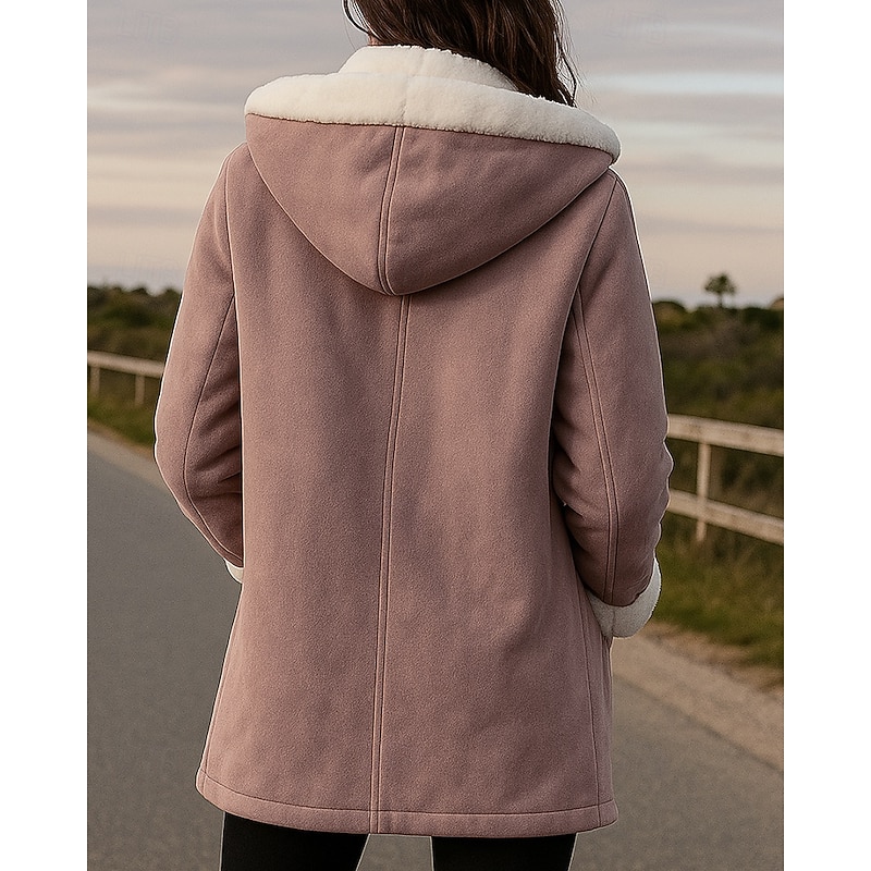 Women's Hoodie Jacket Fleece Coat Zip Up Jacket Thick with Pockets Long Sleeve Top Athleisure Solid Colored Windproof Warm Hiking Travel Vacation Sportswear Activewear Black White Pink2
