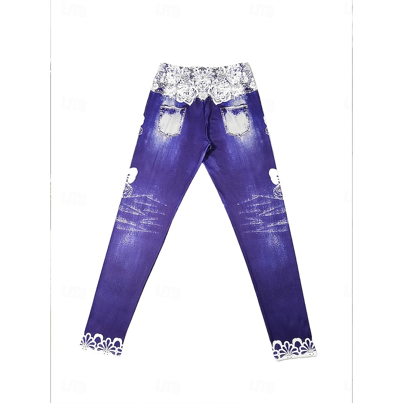 Women's Leggings Vacation Vintage Fashion Full Length High Waist Floral Graphic Butterfly Printing Thermal Warm Soft Breathable High Elasticity Vacation Street Casual Violet Spring Fall Winter Slim3