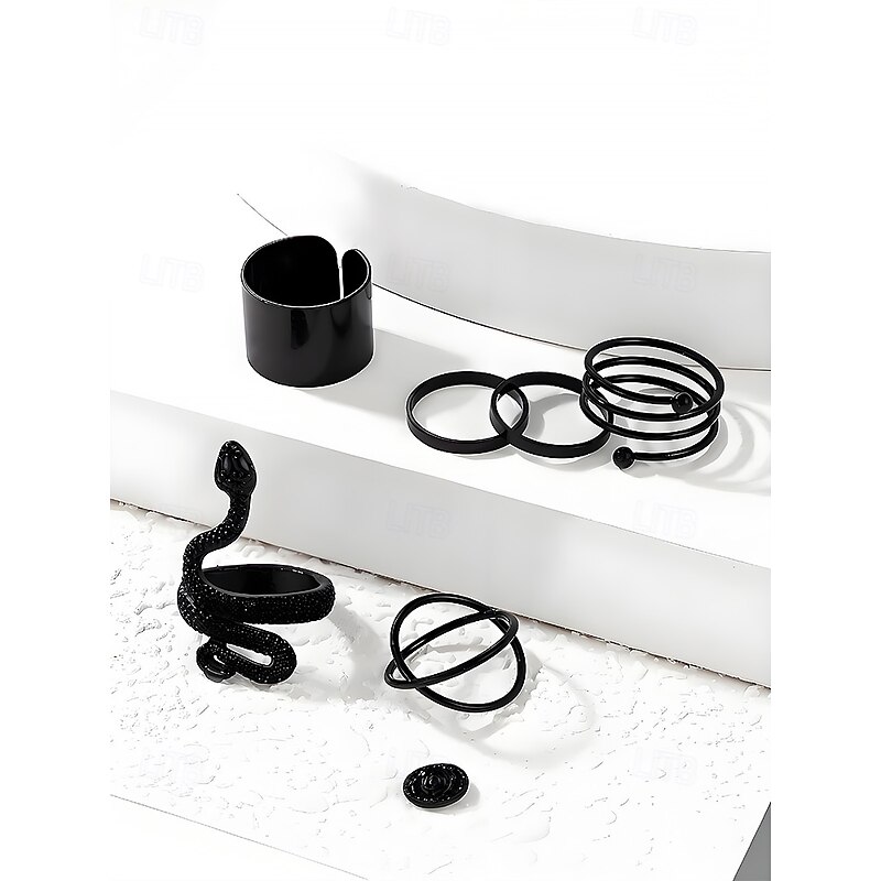 Women's Halloween Gothic Snake Ring Set – Black Alloy Adjustable Punk Jewelry for Costume Party and Cosplay4