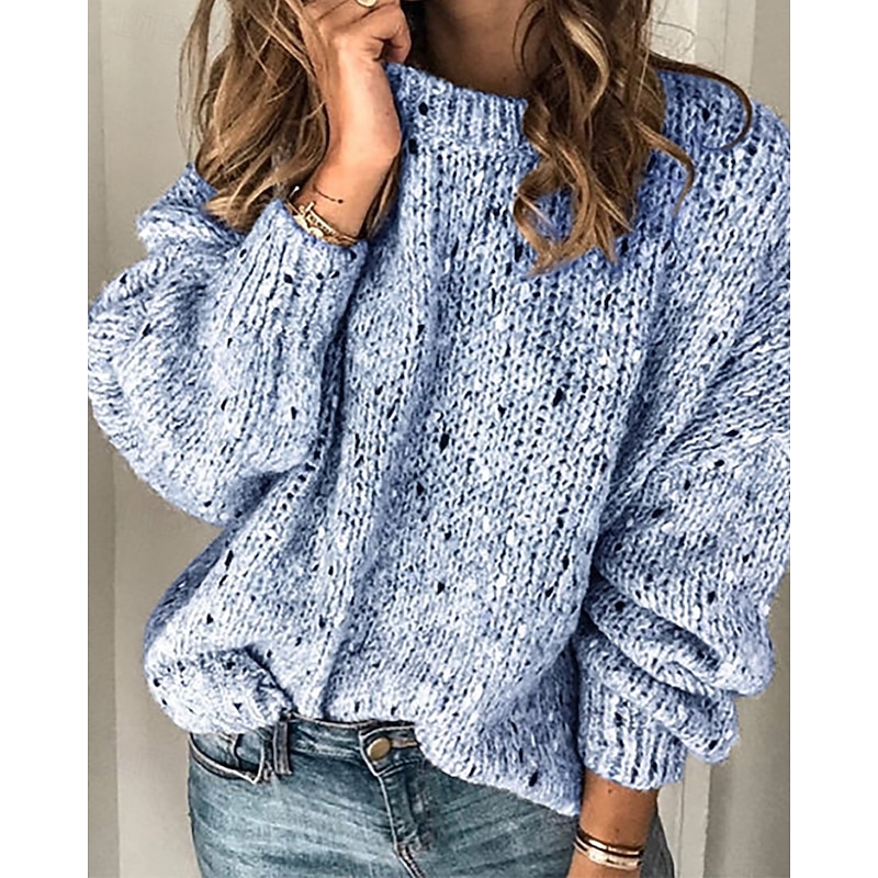 Women's Sweater Pullover Streetwear Casual Solid Color Crew Neck Knitted Long Sleeve Regular Tops Knit Daily Going out Weekend Light Grey Dark Gray Fall Winter3