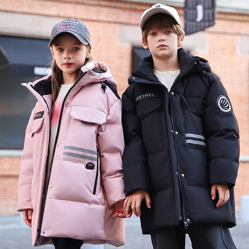 Kids Girls' Down Jacket Outdoor Jacket Puffer Jacket Solid Color Fashion Keep Warm Windproof Outdoor Coat Outerwear 4-12 Years Fall Pink