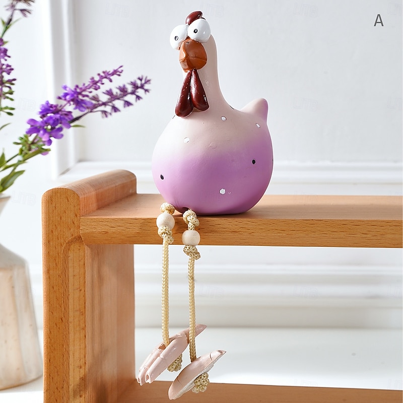 Cute Funny Big-Eyed Long-Leg Chicken Figurine – Creative Garden Hanging Chicken and Turkey Sculpture, Miniature Art Ornament for Home and Outdoor Garden Decor3