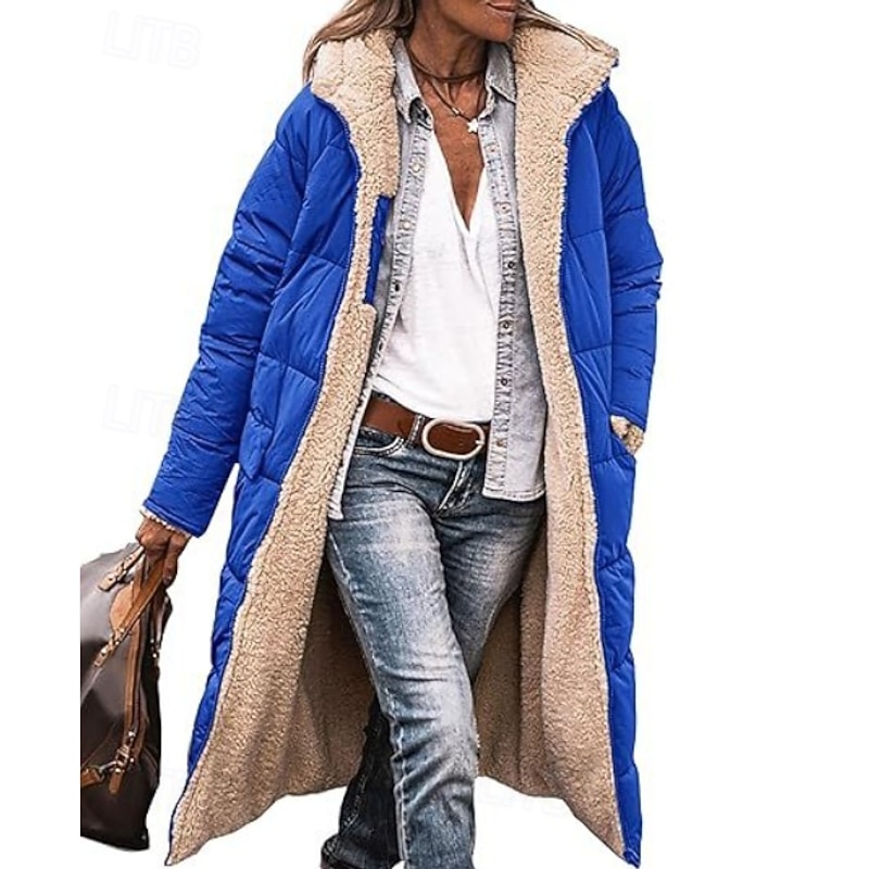 Women's Winter Coat Windproof Warm Open Front Vintage Daily Casual Plain Vacation Casual Daily Open Front Long Hooded Regular Fit Long Sleeve Outerwear Pink Blue Green Fall Winter2