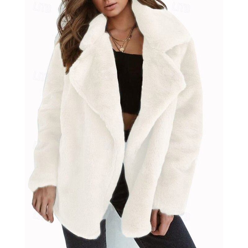 Women's Teddy Coat Faux Fur Coat Warm Comfortable Furs & Leathers Casual Plain Street Daily Wear Going out Weekend Regular Turndown Regular Fit Long Sleeve Outerwear Black White Purple Fall Winter2