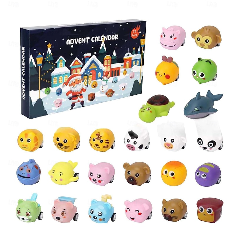 Car Christmas Advent Calendar 2025 for Kids, 24 PCS Animal Pull Back Cars Vehicle Toy Advent Calendars, 24 Days Christmas Countdown Calendar Race Cars for Boys Girls2