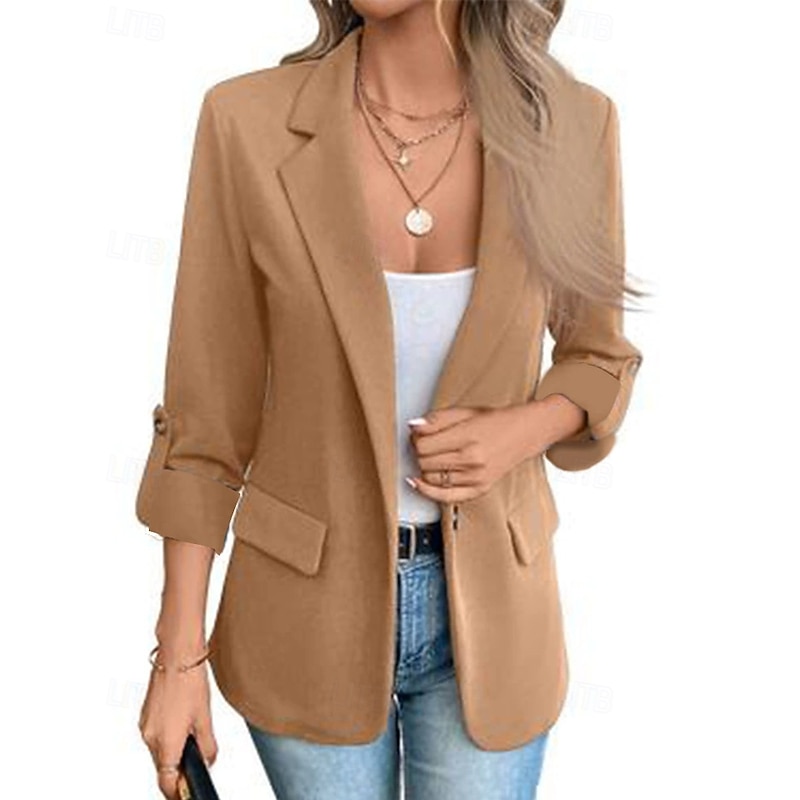 Women's Blazer Comfortable Pocket Elegant Fashion Outdoor Plain Going out Casual Daily Weekend Cardigan Regular Lapel Regular Fit Long Sleeve Outerwear Black White Burgundy Spring Fall3