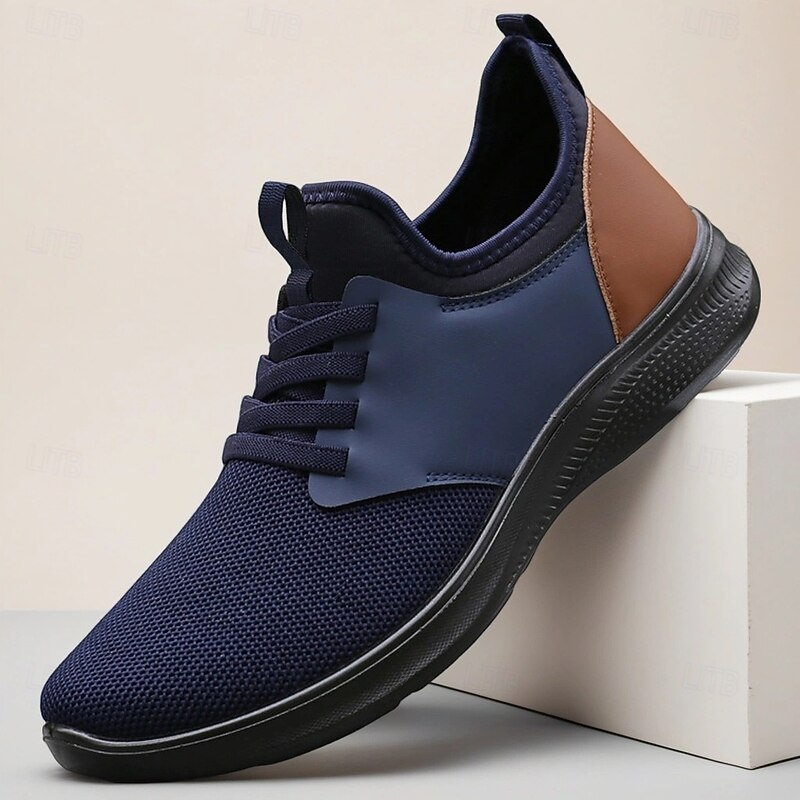 Men's Navy Blue Mesh Sneakers – Lightweight Breathable Casual Shoes with Faux Leather Accents for Gym, Travel and Weekend Outfits