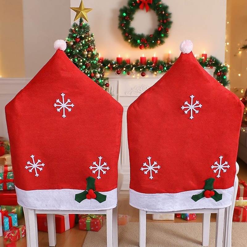 Red Christmas Chair Back Covers with Snowflake Design, Festive Holiday Chair Slipcovers for Home Decoration and Xmas Party Supplies
