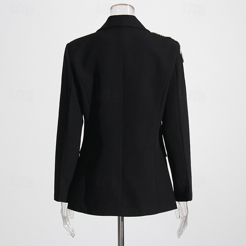 Women's Blazer Sport Coat Formal Wedding Guest Rhinestones Elegant Long Sleeve Notched Lapels Single Breasted3