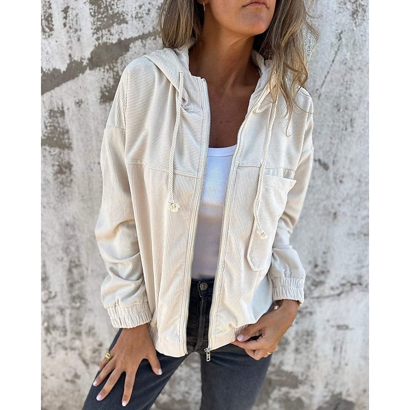 Women's Casual Jacket Comfortable Zipper Pocket Fashion Modern Outdoor Plain Going out Casual Daily Weekend Zipper Regular Hooded Regular Fit Long Sleeve Outerwear Black Pink Khaki Fall Winter