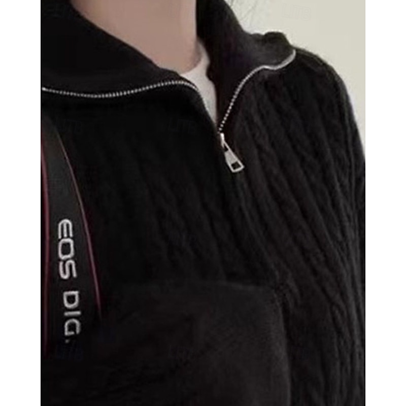Women's Sweater Casual Soft Solid Color Ribbed Half Zip Knitted Long Sleeve Regular Tops Knit Outdoor Daily Weekend Black Fall Winter2