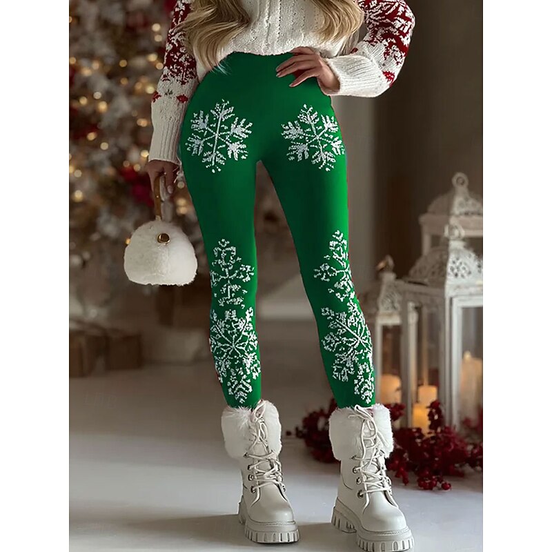Women's Leggings Vacation Vintage Ethnic Style Full Length High WaistPantsUgly Christmas Graphic Snowflake 3D Print Quick Dry Breathability Soft Stretchy Outdoor Home Causal Black Blue Red Green2