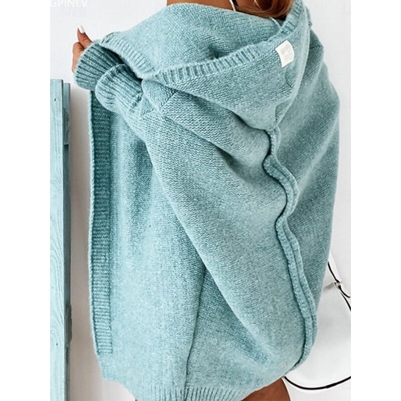 Women's Sweater Cardigan Elegant Fashion Streetwear Pure Color Hooded Knitted Hooded Long Sleeve Long Tops Knit Outdoor Daily Weekend White Blue Fall Winter