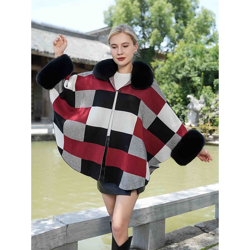 Faux Fur Wraps Plus Size Curve Casual Daily 3/4 Length Sleeve Batwing Sleeve Polyester Wedding Wraps With Pure Color For Special Occasion Fall & Winter3