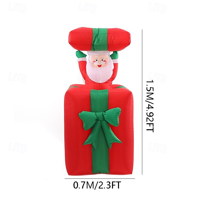 Christmas LED with light, waterproof inflatable air mold, lifting cover, Santa Claus gift box, indoor and outdoor gatherings, Christmas holiday decoration props, EU/US/UK/AU Plug 1.5M/4.92FT2