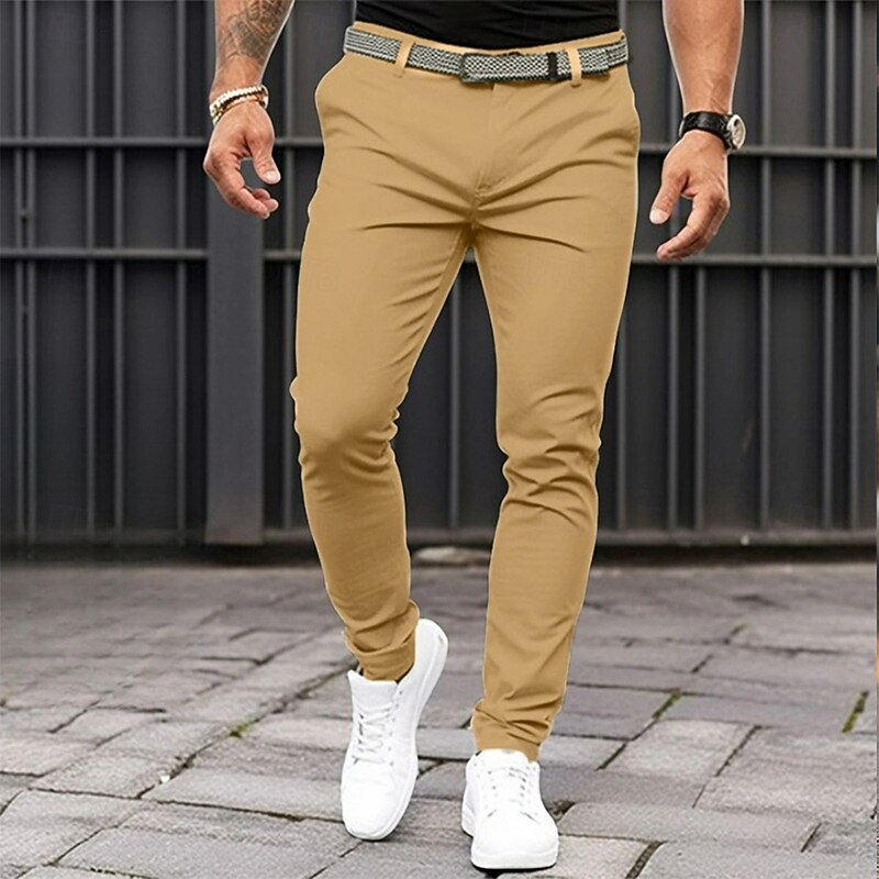 Men's Trousers Chinos Chino Pants Casual Pants Front Pocket Plain Comfort Breathable Casual Daily Holiday Fashion Basic Pumpkin Black2