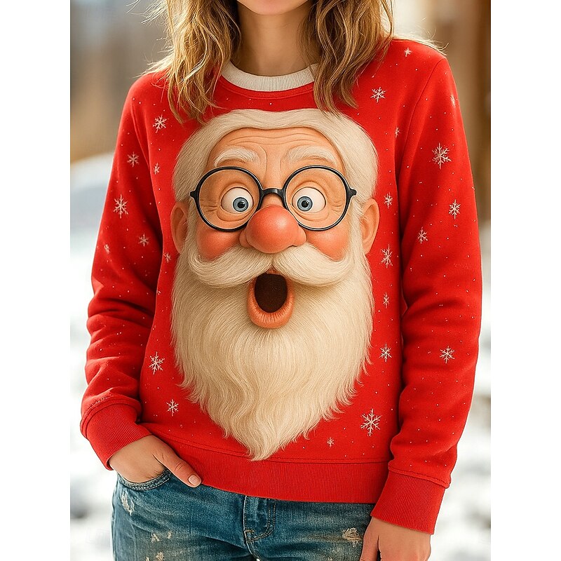 Women's Pullover Sweatshirt Graphic Santa Claus Casual Long Sleeve Crew Neck Regular Tops Street Casual Holiday Print Black Wine Red Spring Fall Winter2