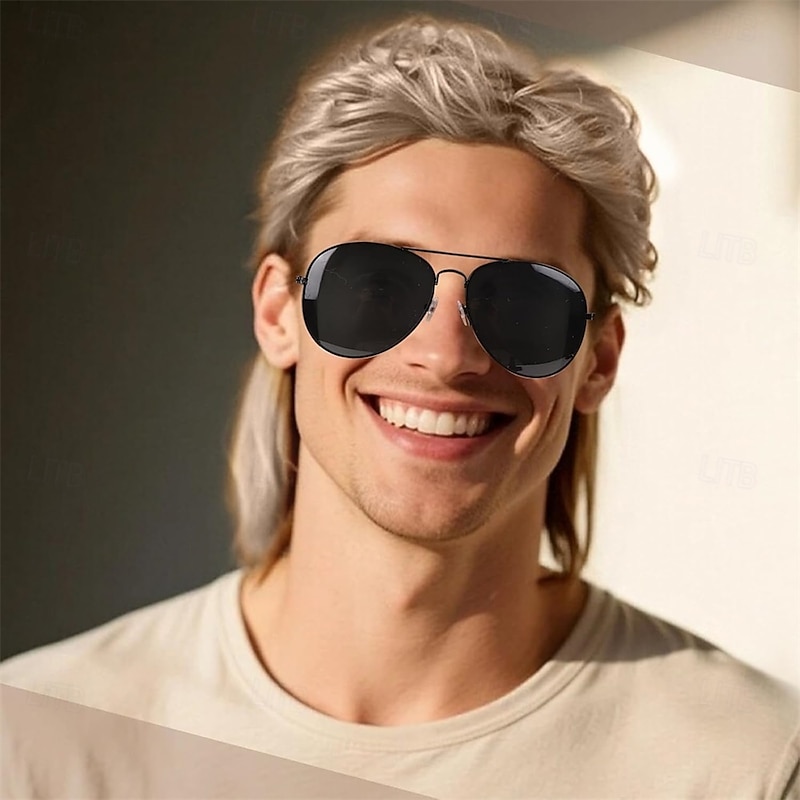 Mullet Wigs for Men Retro Cosplay Blonde Mullet Wig for Fancy Dress Include Glasses2