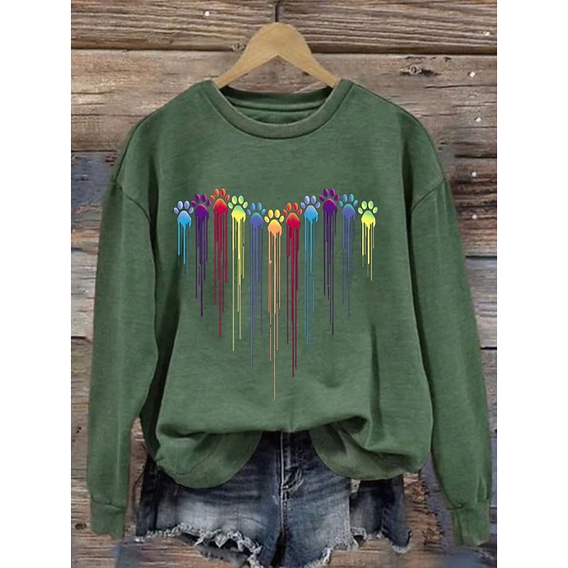 Women's Pullover Graphic Animal Warm Classic Casual Long Sleeve Crew Neck Regular Tops Home Street Dailywear Print White Pink Blue Orange Green Spring Fall Winter3