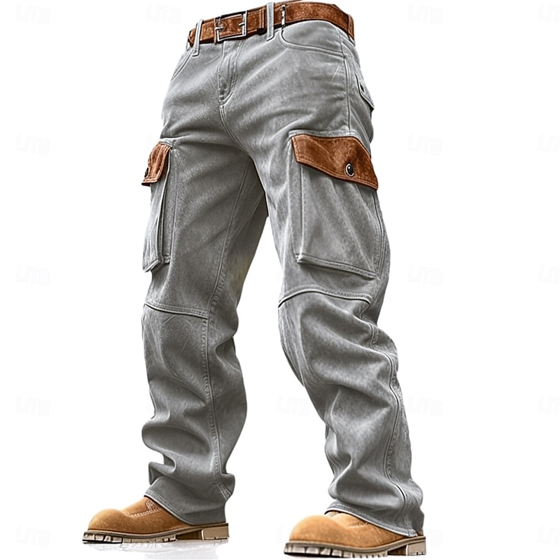 Men's Cargo Pants Trousers Faux Suede Pants Slacks Multi Pocket Plain Comfort Outdoor Casual Daily Vacation Fashion Black Army Green Micro-elastic3