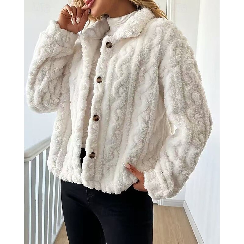 Women's Sweater Streetwear Casual Solid Color Shirt Collar Buttons Long Sleeve Regular Tops Knit Daily Holiday Going out White Fall Winter2