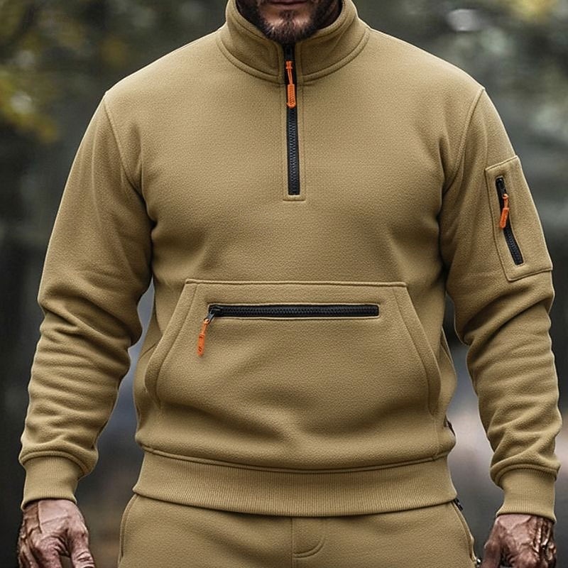 Men's Sweatshirt Quarter Zip Sweatshirt Black Navy Blue Khaki Light Grey Dark Gray Standing Collar Plain Pocket Sports & Outdoor Daily Holiday Polyester Streetwear Basic Casual Spring Fall Clothing