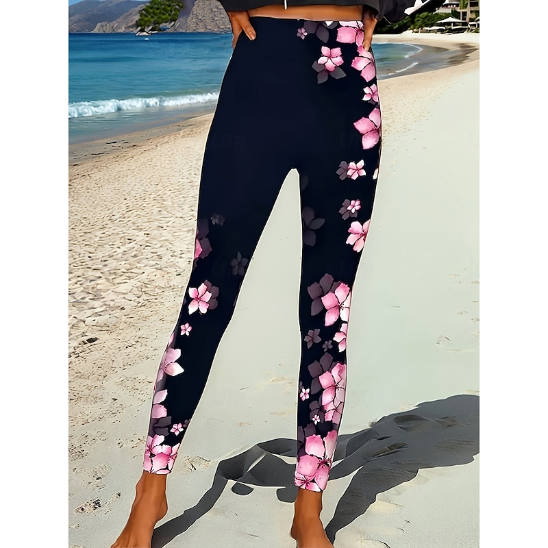 Women's Leggings Vacation Vintage Fashion Full Length High Waist Floral Graphic Abstract Printing Thermal Warm Soft Breathable Stretchy Vacation Street Causal Pinky Spring Fall Winter Slim Fit2